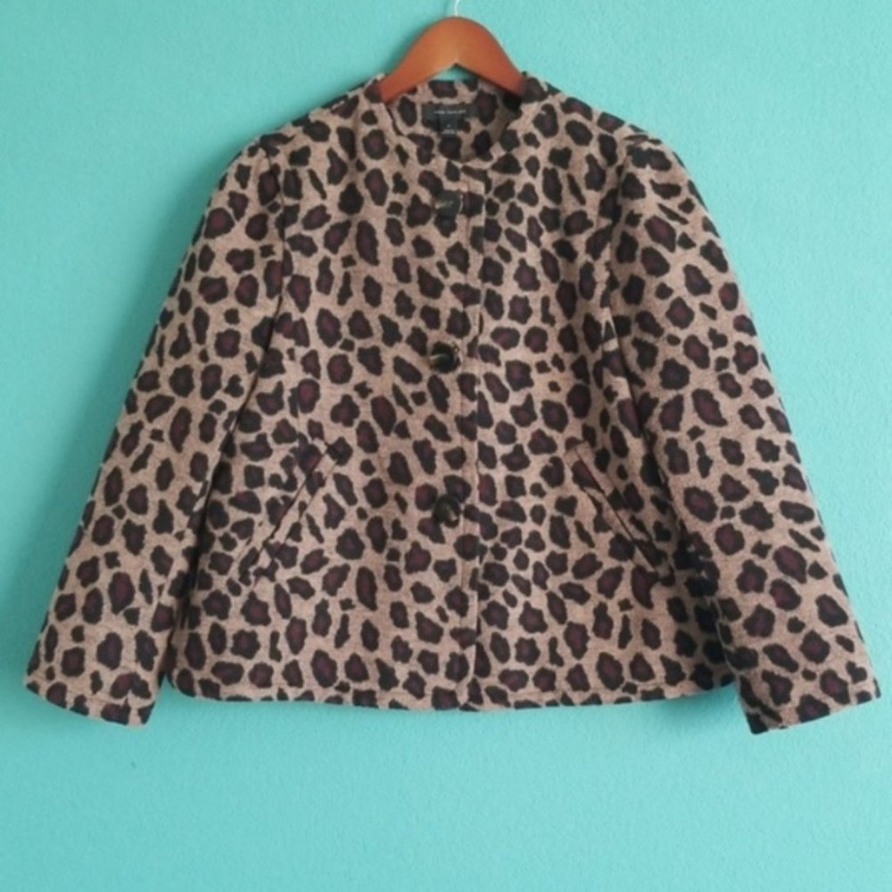 {Ann Taylor} Tan & Burgundy Leopard Wool Coat